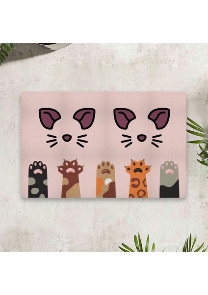 Water Food Kedi Köpek Dijital Baskılı 50 x 70 cm. Dekoratif Çok Amaçlı İç ve Dış Kapı Paspası Mama Paspası
