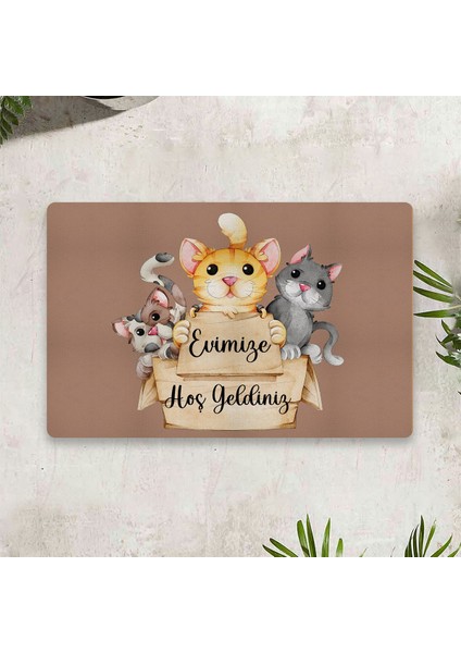 Kedi Temalı Dijital Baskılı 50 x 70 Cm. Dekoratif Çok Amaçlı İç ve Dış Kapı Paspası