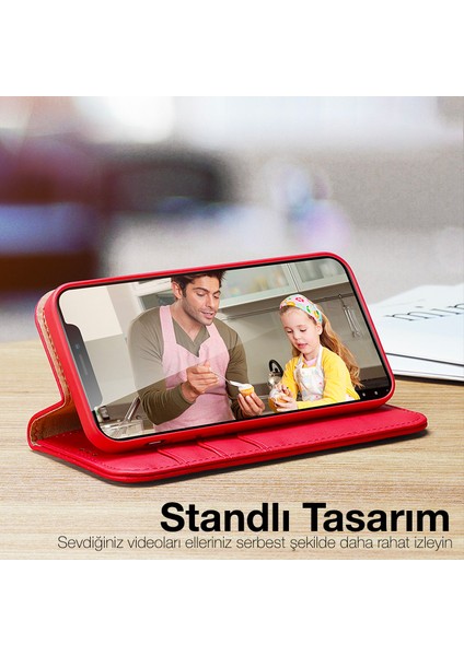 Iphone 12 - 12 Pro Kılıf Mıknatıslı Cüzdanlı Deri Kılıf Kırmızı modelleri