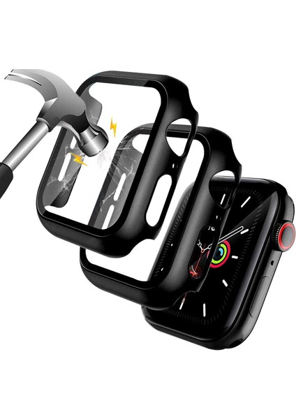 Apple Watch Uyumlu (40MM) Tpu Çerçeve Tamperli Cam Yanları Sert Silikon 360 Tam Koruma