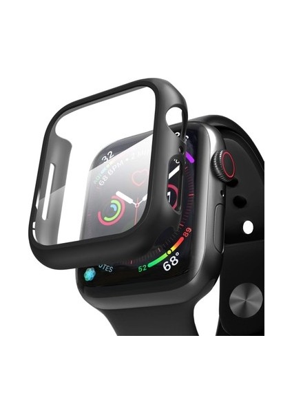 Apple Watch Uyumlu (40MM) Tpu Çerçeve Tamperli Cam Yanları Sert Silikon 360 Tam Koruma