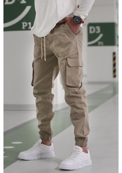Erkek Bej Kargo Cep Pantolon 5447