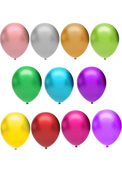Balonevi, Karışık Renk, 12'' Baskısız Metalik Balon 100'LÜ Paket