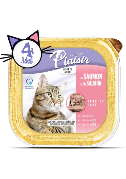 Pate Somon Etli 100GR Plaisir Yaş Kedi Kedi Maması 4 Adet