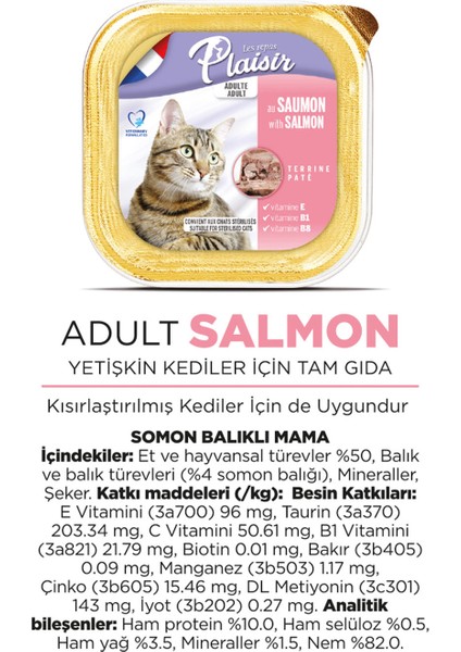 Pate Somon Etli 100GR Plaisir Yaş Kedi Kedi Maması 4 Adet