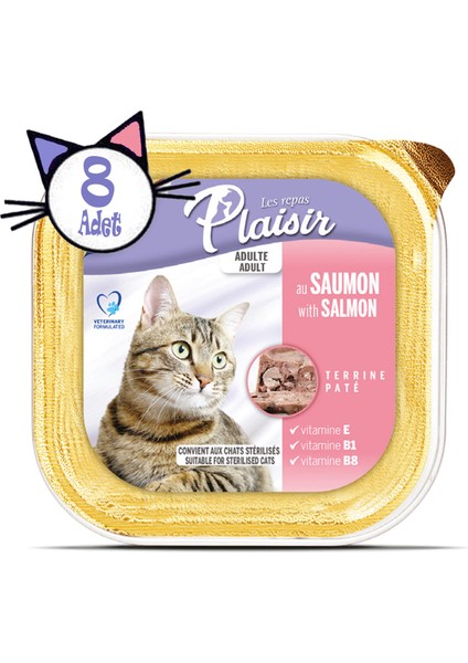 Pate Somon Etli 100GR Plaisir Yaş Kedi Kedi Maması 8 Adet