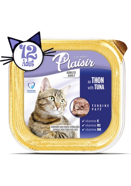 Pate Tuna Balık Etli 100GR Plaisir Yaş Kedi Maması 12 Adet