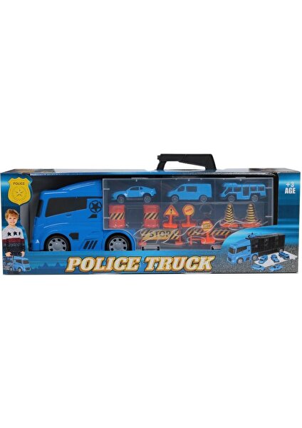 King Toys 3 Mini Araç ve Trafik Levhalı Taşıyıcı Kamyon Mavi Lal 2015