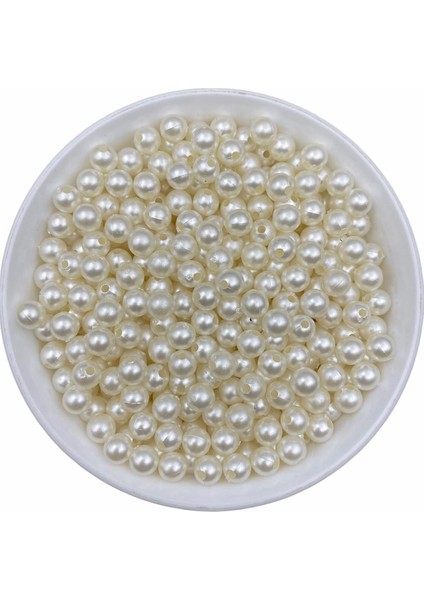 Plastik Inci 50GR 8 mm Krem Plastik Inci Boncuk Takı Yapım Boncuğu 50GR 180 Adet