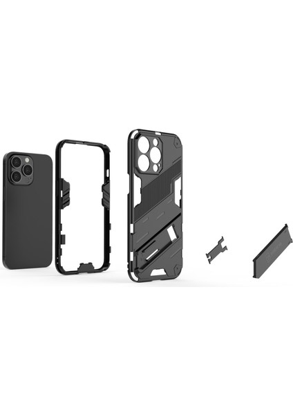 Apple iPhone 13 Pro Max Için Standlı Sert Pc + Yumuşak Tpu Çift Katmanlı Telefon Kılıfı - Turuncu (Yurt Dışından)