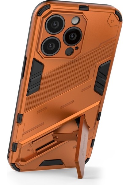 Apple iPhone 13 Pro Max Için Standlı Sert Pc + Yumuşak Tpu Çift Katmanlı Telefon Kılıfı - Turuncu (Yurt Dışından)