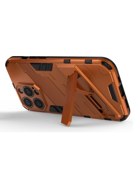 Apple iPhone 13 Pro Max Için Standlı Sert Pc + Yumuşak Tpu Çift Katmanlı Telefon Kılıfı - Turuncu (Yurt Dışından)