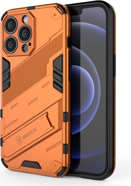 Apple iPhone 13 Pro Max Için Standlı Sert Pc + Yumuşak Tpu Çift Katmanlı Telefon Kılıfı - Turuncu (Yurt Dışından)