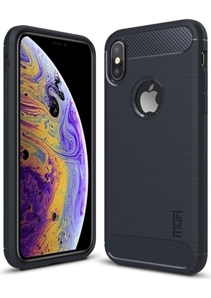 Mofı Apple iPhone Xs Için Karbon Fiber Dokulu Tpu Telefon Kılıfı - Koyu Mavi (Yurt Dışından)