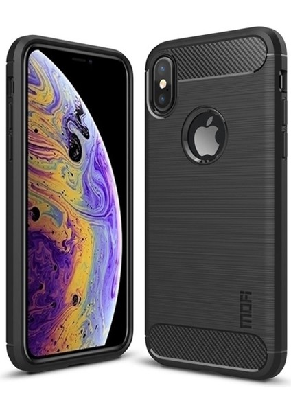 Mofı Apple iPhone Xs Için Karbon Fiber Dokulu Tpu Telefon Kılıfı - Siyah (Yurt Dışından)