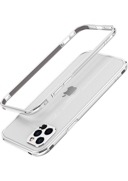 Apple iPhone 12 Pro Max Için Kamera Korumalı Metal Telefon Kılıfı - Gümüş (Yurt Dışından)