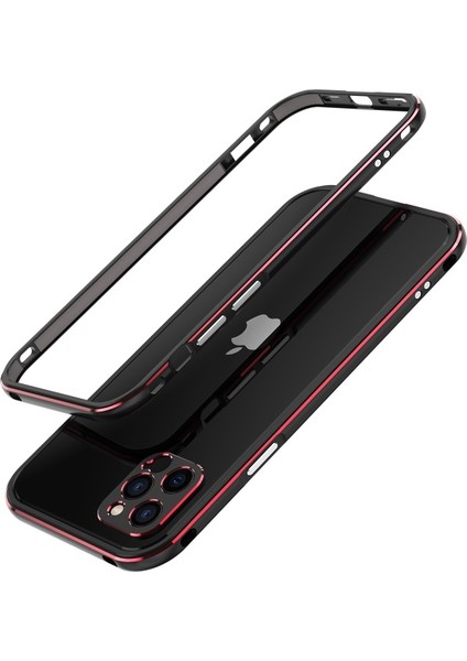 Apple iPhone 12 Pro Max Için Kamera Korumalı Metal Telefon Kılıfı - Siyah/kırmızı (Yurt Dışından)