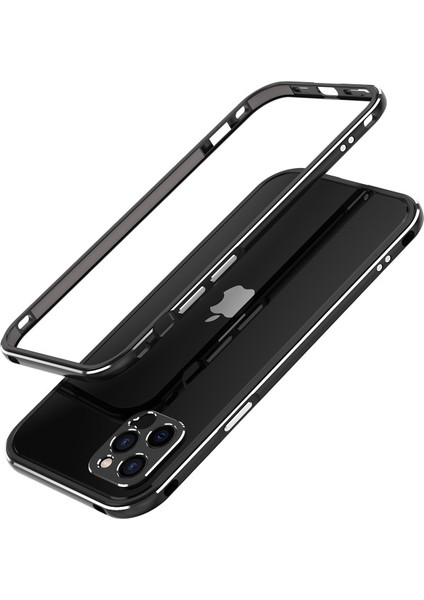 Apple iPhone 12 Pro Max Için Kamera Korumalı Metal Telefon Kılıfı - Siyah/gümüş (Yurt Dışından)