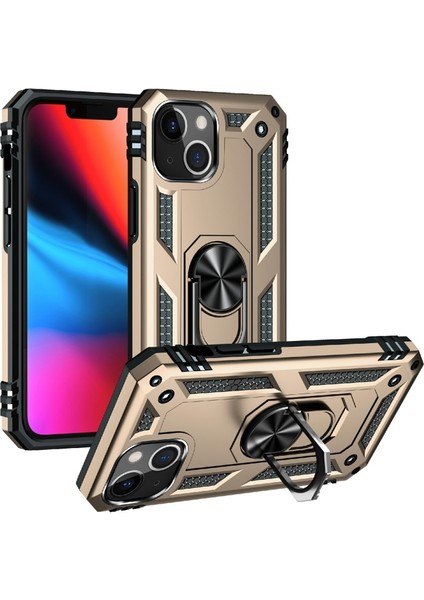 Apple iPhone 13 Mini Için Döner Halkalı Pc + Tpu Darbeye Dayanıklı Hibrit Kılıf - Altın (Yurt Dışından)