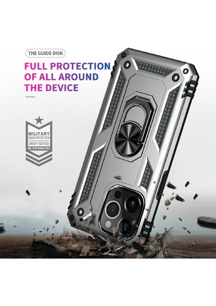 Apple iPhone 13 Pro Için Döner Halkalı Pc + Tpu Darbeye Dayanıklı Hibrit Kılıf - Gümüş (Yurt Dışından) fırsatları