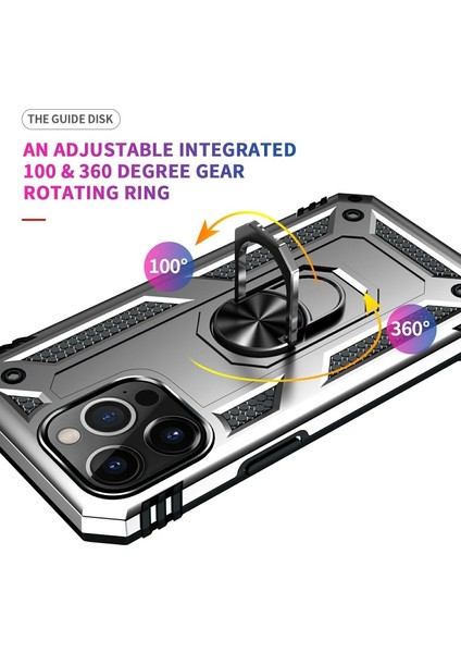 Apple iPhone 13 Pro Için Döner Halkalı Pc + Tpu Darbeye Dayanıklı Hibrit Kılıf - Gümüş (Yurt Dışından) indirimleri