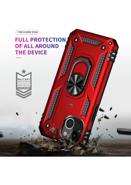 Apple iPhone 13 Mini Için Döner Halkalı Pc + Tpu Darbeye Dayanıklı Hibrit Kılıf - Kırmızı (Yurt Dışından)