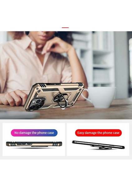 Apple iPhone 13 Pro Max Için Döner Halkalı Pc + Tpu Darbeye Dayanıklı Hibrit Kılıf - Altın (Yurt Dışından)