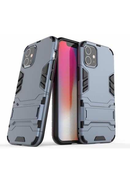 Apple iPhone 12 Mini 5.4 Inç Uyumlu Plastik + Tpu Hibrit Standlı Telefon Kılıfı - Mavi (Yurt Dışından)