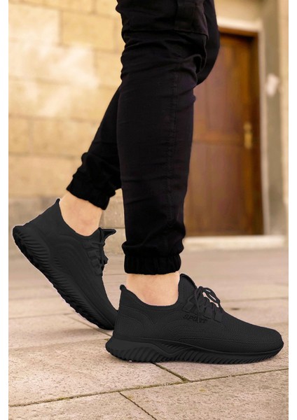 Siyah Ultra Hafif Triko Spor Ayakkabı Düz Tabanlı