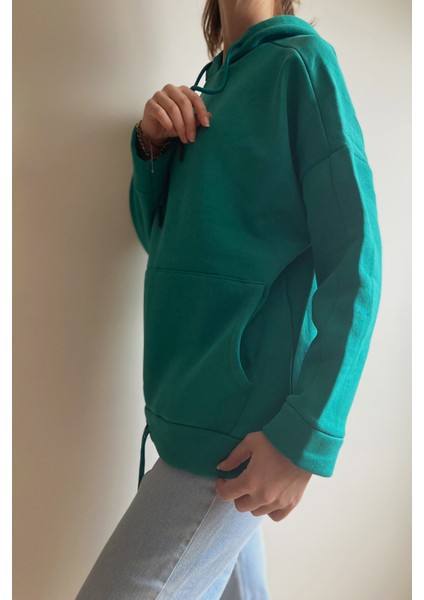 Belsima Butik Yeşil Kapüşonlu Oversize Sweatshirt