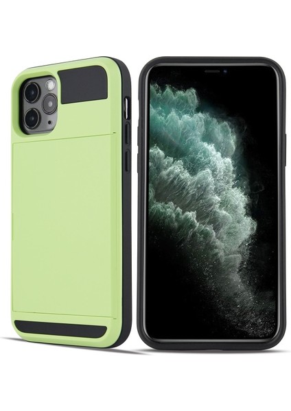 Apple iPhone 12 Pro 6.1 Uyumlu Kart Tutuculu Pc + Tpu Hibrit Telefon Kılıfı - Neon Yeşil (Yurt Dışından)