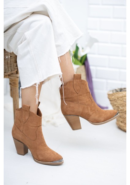 Topuklu Taba Süet Kovboy Bot modelleri