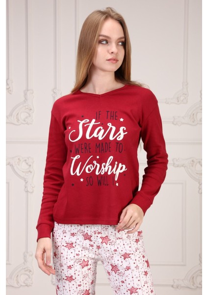 Baskılı V Yaka Pijama Takım