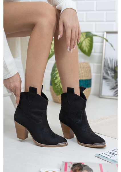 Burnu Aynalı Siyah Nubuk Kovboy Çizme modelleri