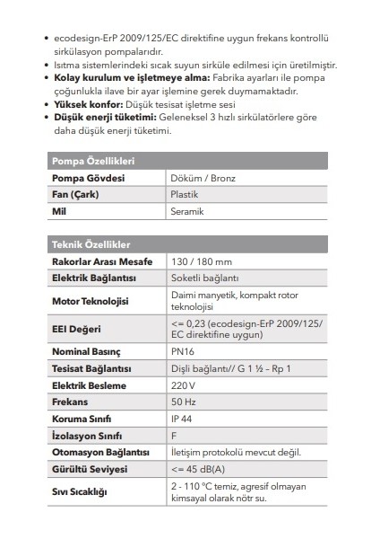 Ecp 25-6-180 Bronz Frekans Kontrollü Sirkülasyon Pompası fiyatları