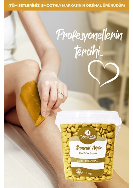 Gold Premium Boncuk Ağda Seti, 3 Kutu Ağda Isıtıcı Makine, Yağ, Spatula