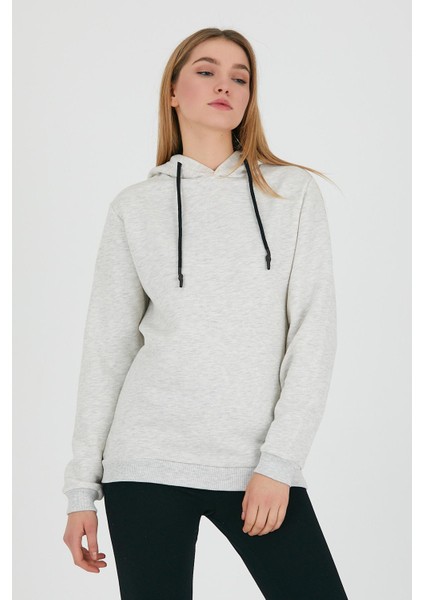 Kadın Kapüşonlu 3 Iplik Sweatshirt Gri Melanj