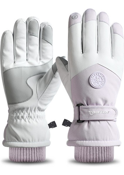Rüzgar Geçirmez Dokunmatik Ekran Uyumlu Kayak Eldiveni -Beyaz (Yurt Dışından)