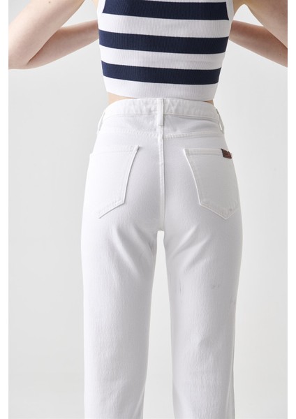 Kelly Kadın Mom Fit Yüksek Bel Dar Paça Açik İndigo Jean Pantolon modelleri