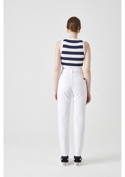 Kelly Kadın Mom Fit Yüksek Bel Dar Paça Açik İndigo Jean Pantolon fırsatları