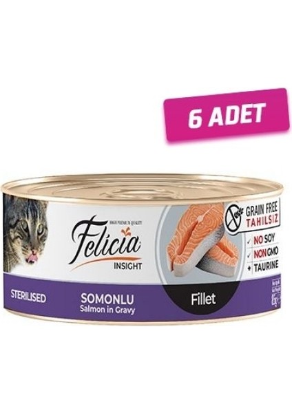 6 Adet - Felicia Tahılsız Somonlu Fileto Kısırlaştırılmış Kedi Konservesi 85 gr