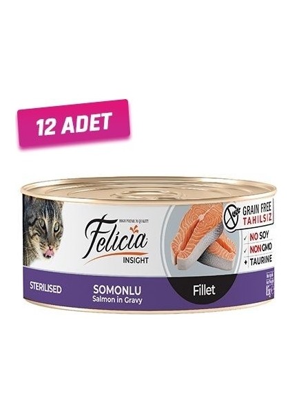 12 Adet - Felicia Tahılsız Somonlu Fileto Kısırlaştırılmış Kedi Konservesi 85 gr