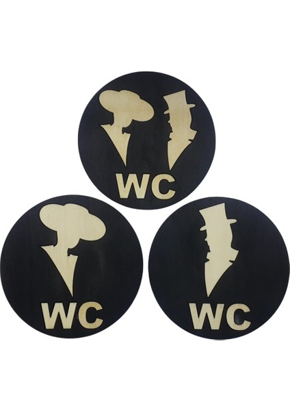 Ağaç Bay Bayan Wc Yazısı 3 Lü Takım (Çap 14 cm - Kalınlık 8 Mm)