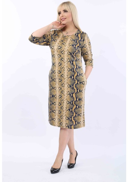 Desenli Cepli Büyük Beden Elbise 37B-2010 fırsatları