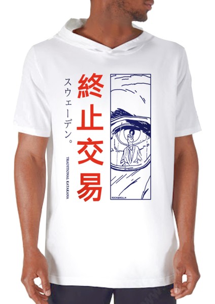 Tek Göz Beyaz Kapşonlu Kısa Kollu Erkek T-Shirt