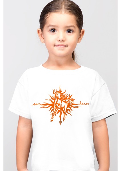 Güneş Atı Beyaz Kısa Kollu Kız Çocuk T-Shirt