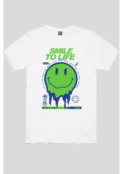 Hayata Gülümse Beyaz Kısa Kollu Erkek T-Shirt