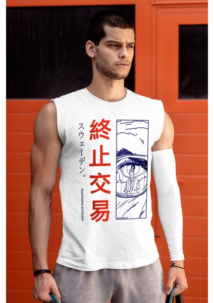 Tek Göz Beyaz Kesik Kol|kolsuz Atlet Erkek T-Shirt