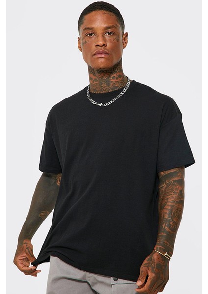 Akan Kelebek Siyah Kısa Kollu Arka Baskılı Erkek Oversize T-Shirt fiyatları