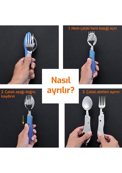 5337 Portatif Katlanır Kamp Çatal Kaşık Bıçak Açacak Seti-Kırmızı indirimleri
